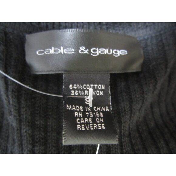 NWT CABLE & GAUGE V NECK LIGHTWEIGHT BLACK SWEATER GOLD TONE BUTTONS SMALL - Picture 5 of 5